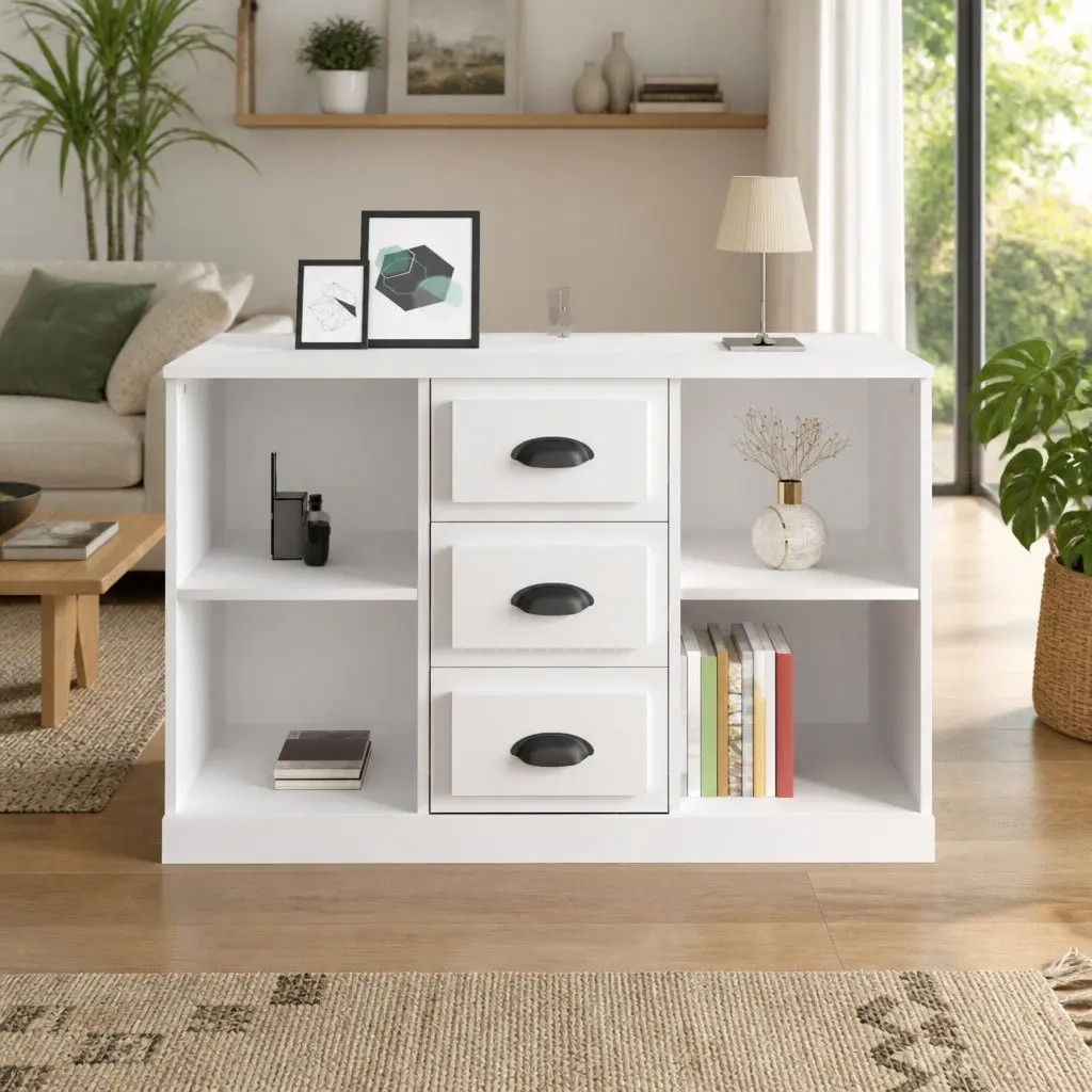 Sideboard High Gloss White Engineered Wood Storage Cabinet 104.5W x 35.5D x 67.5H cm