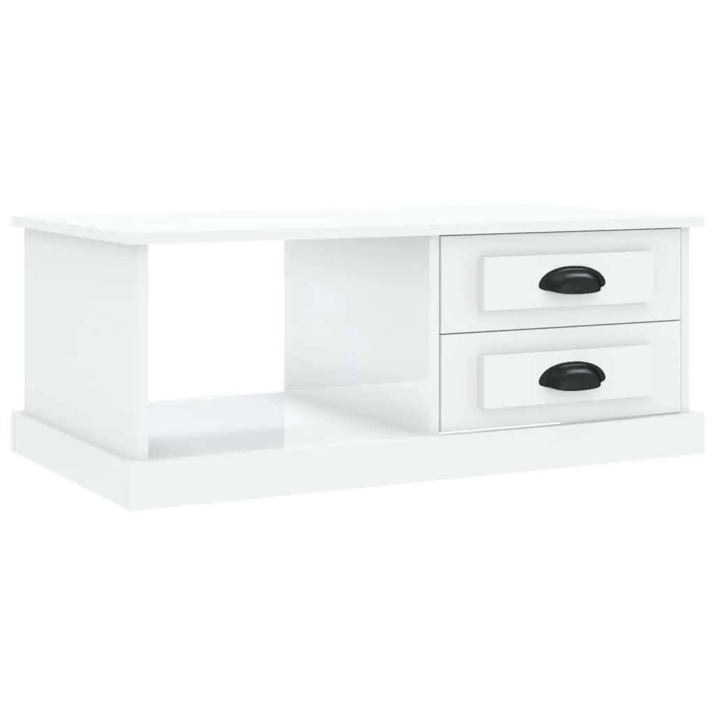 Coffee Table High Gloss White with Storage Drawers 90cm x 50cm x 35cm Engineered Wood