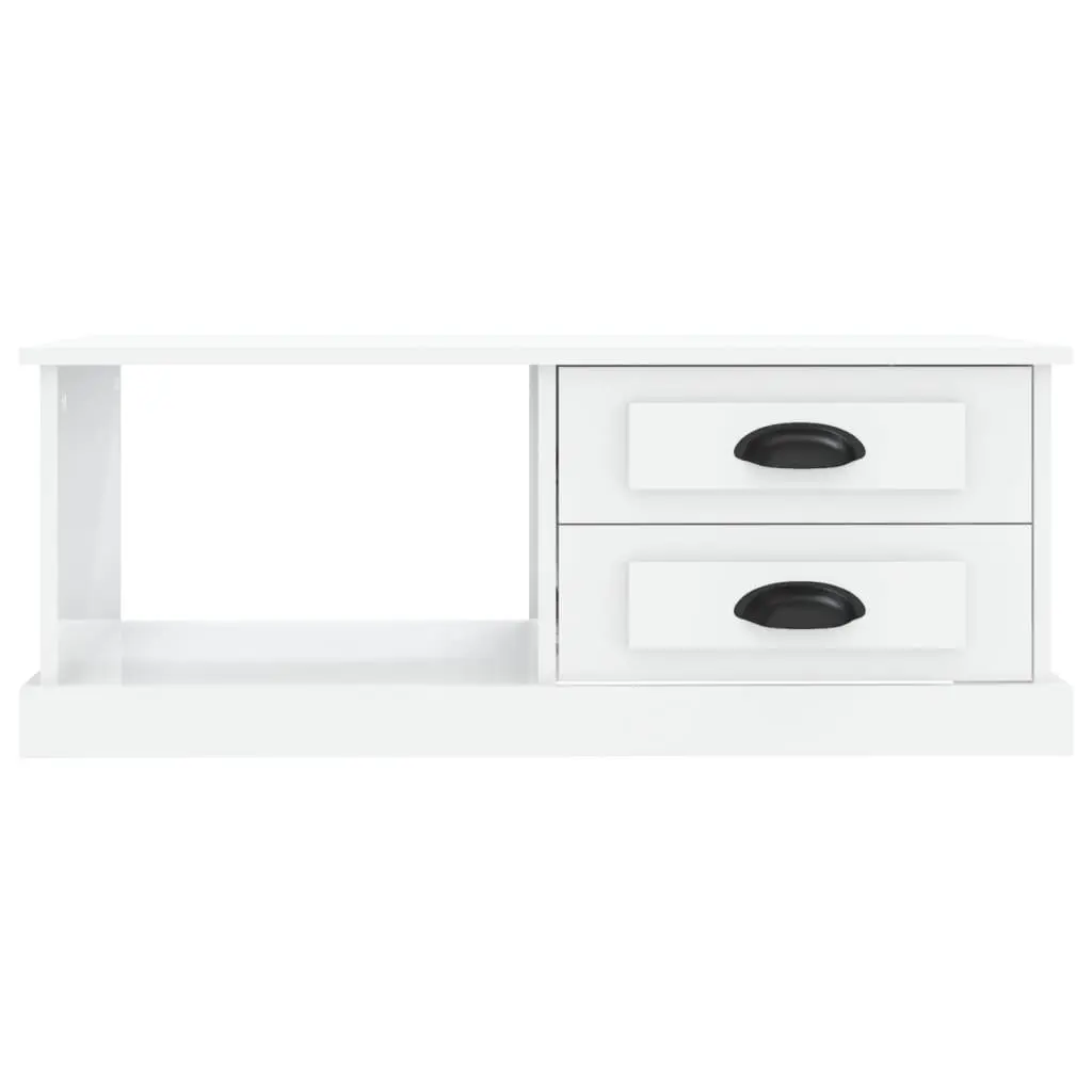 Coffee Table High Gloss White with Storage Drawers 90cm x 50cm x 35cm Engineered Wood