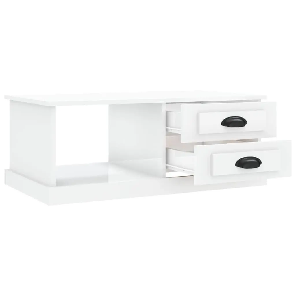 Coffee Table High Gloss White with Storage Drawers 90cm x 50cm x 35cm Engineered Wood