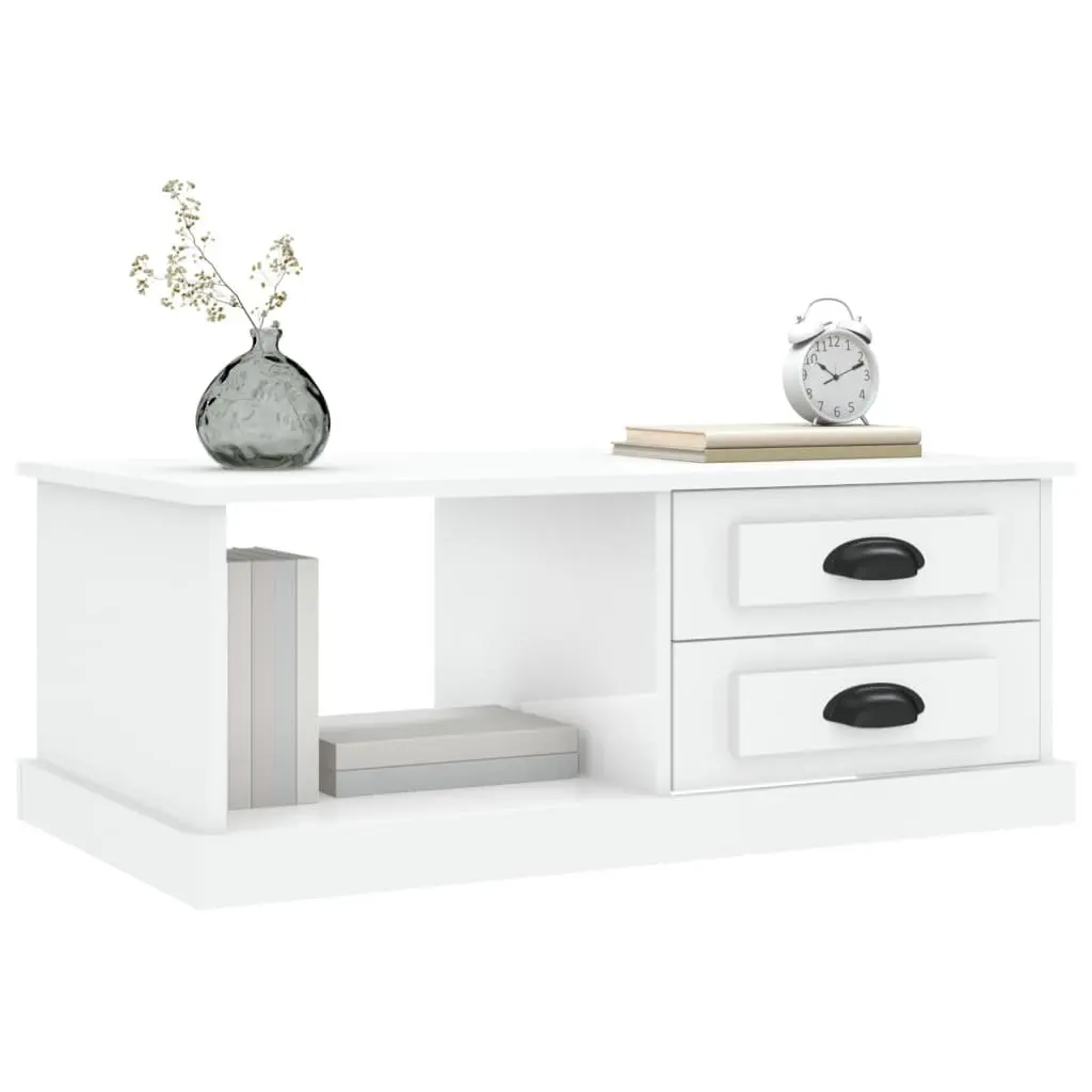 Coffee Table High Gloss White with Storage Drawers 90cm x 50cm x 35cm Engineered Wood