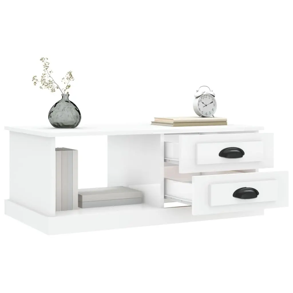 Coffee Table High Gloss White with Storage Drawers 90cm x 50cm x 35cm Engineered Wood