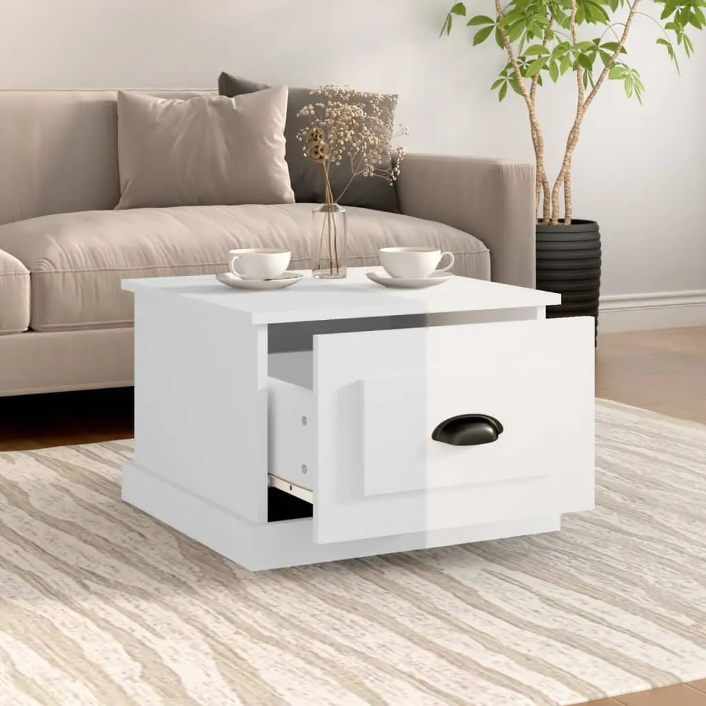 Coffee Table High Gloss White with Drawer Storage 50x50x35 cm