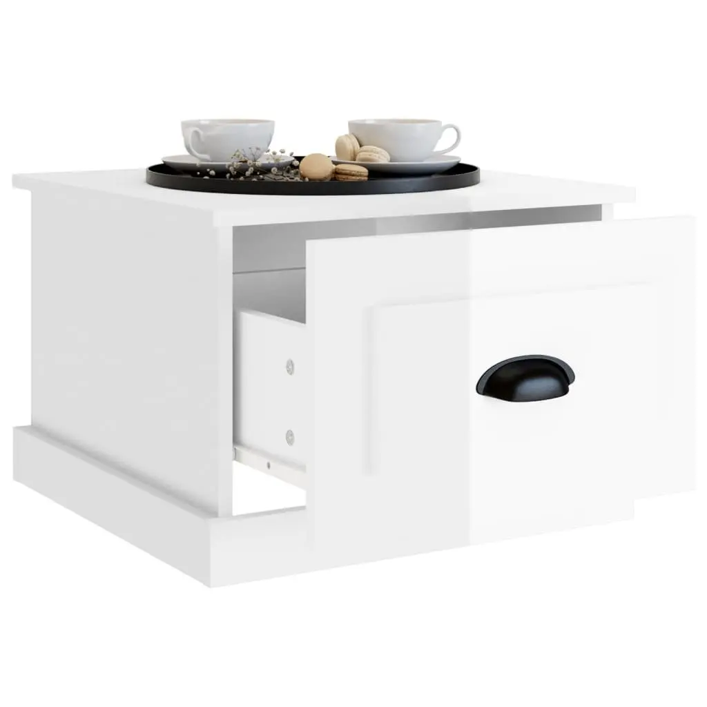 Coffee Table High Gloss White with Drawer Storage 50x50x35 cm