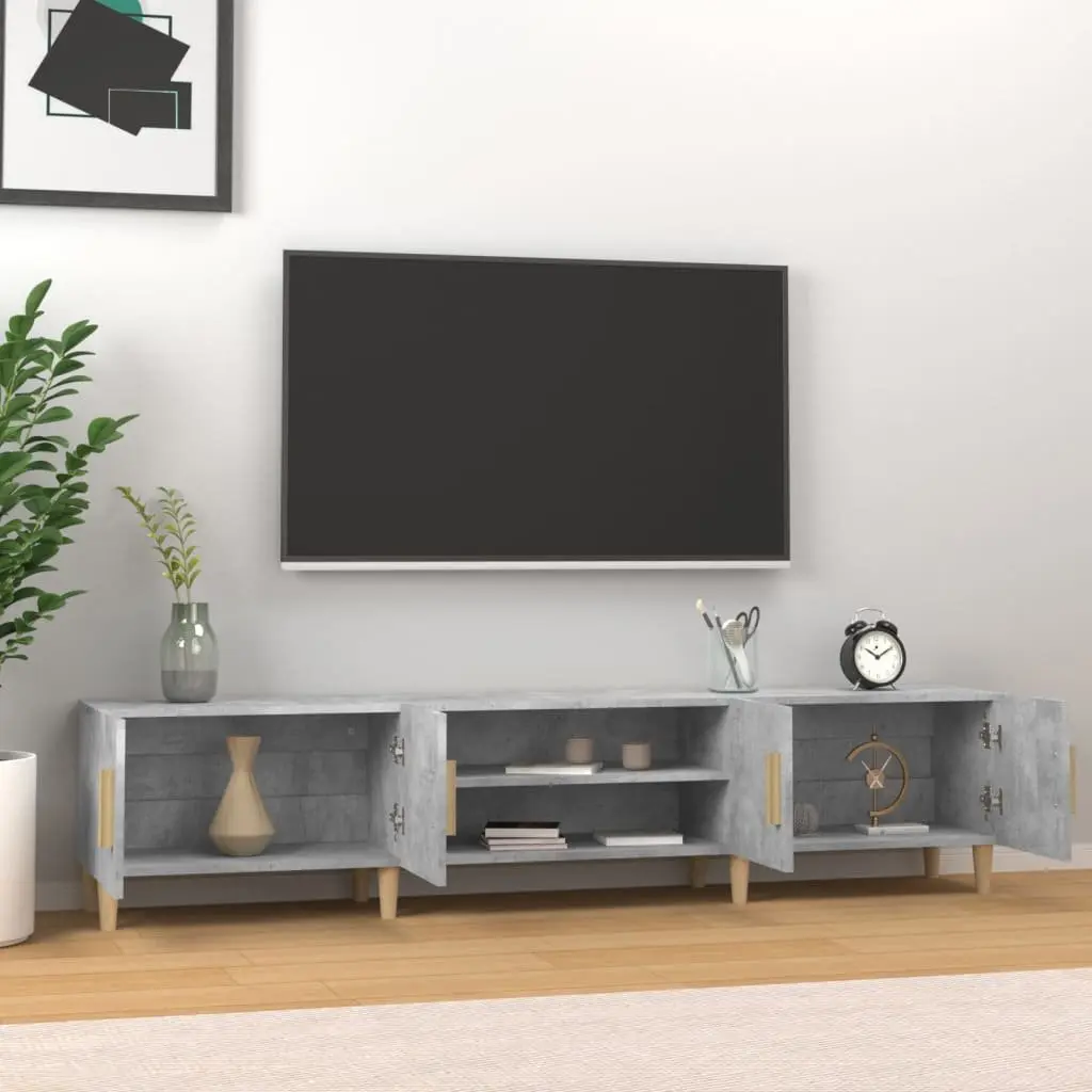 TV Cabinet Grey Engineered Wood Storage Unit 4 Compartments 4 Doors Media