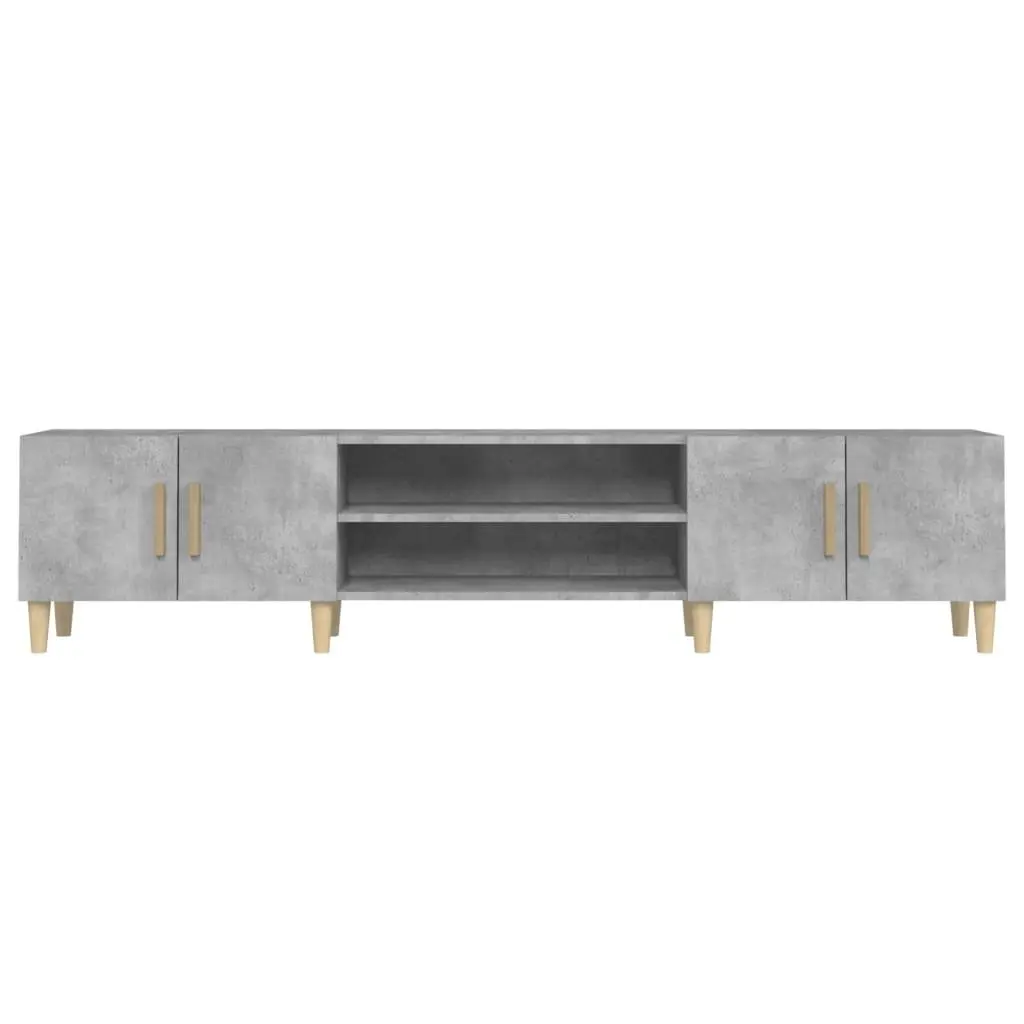 TV Cabinet Grey Engineered Wood Storage Unit 4 Compartments 4 Doors Media