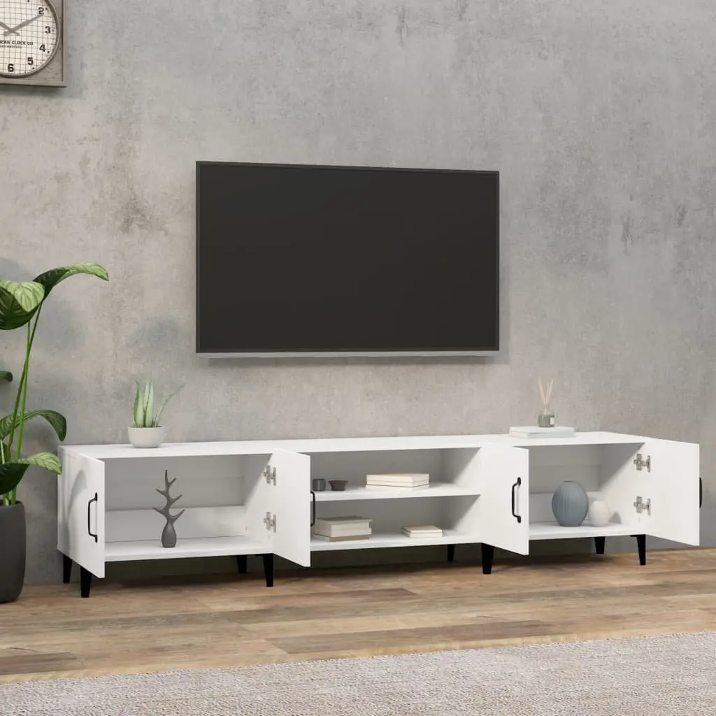 TV Cabinet White Engineered Wood Storage Unit 4 Door 4 Compartment 180 x 31.5 x 40 cm