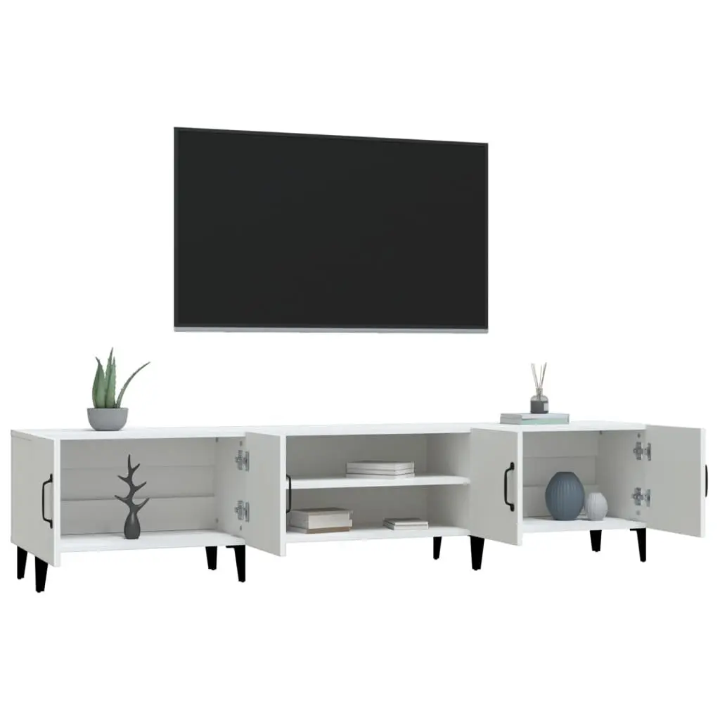 TV Cabinet White Engineered Wood Storage Unit 4 Door 4 Compartment 180 x 31.5 x 40 cm