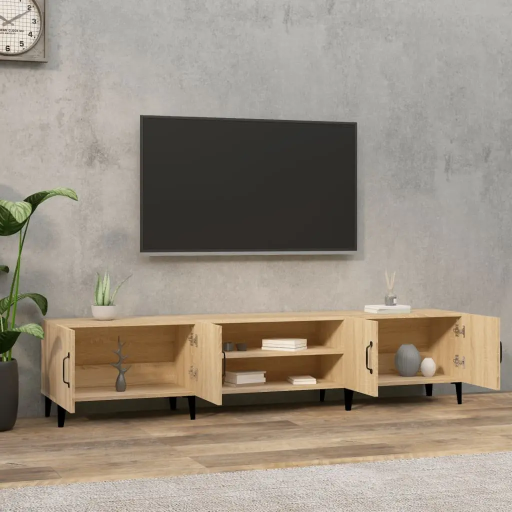 TV Cabinet Brown Engineered Wood Storage Unit with 4 Compartments and 4 Doors