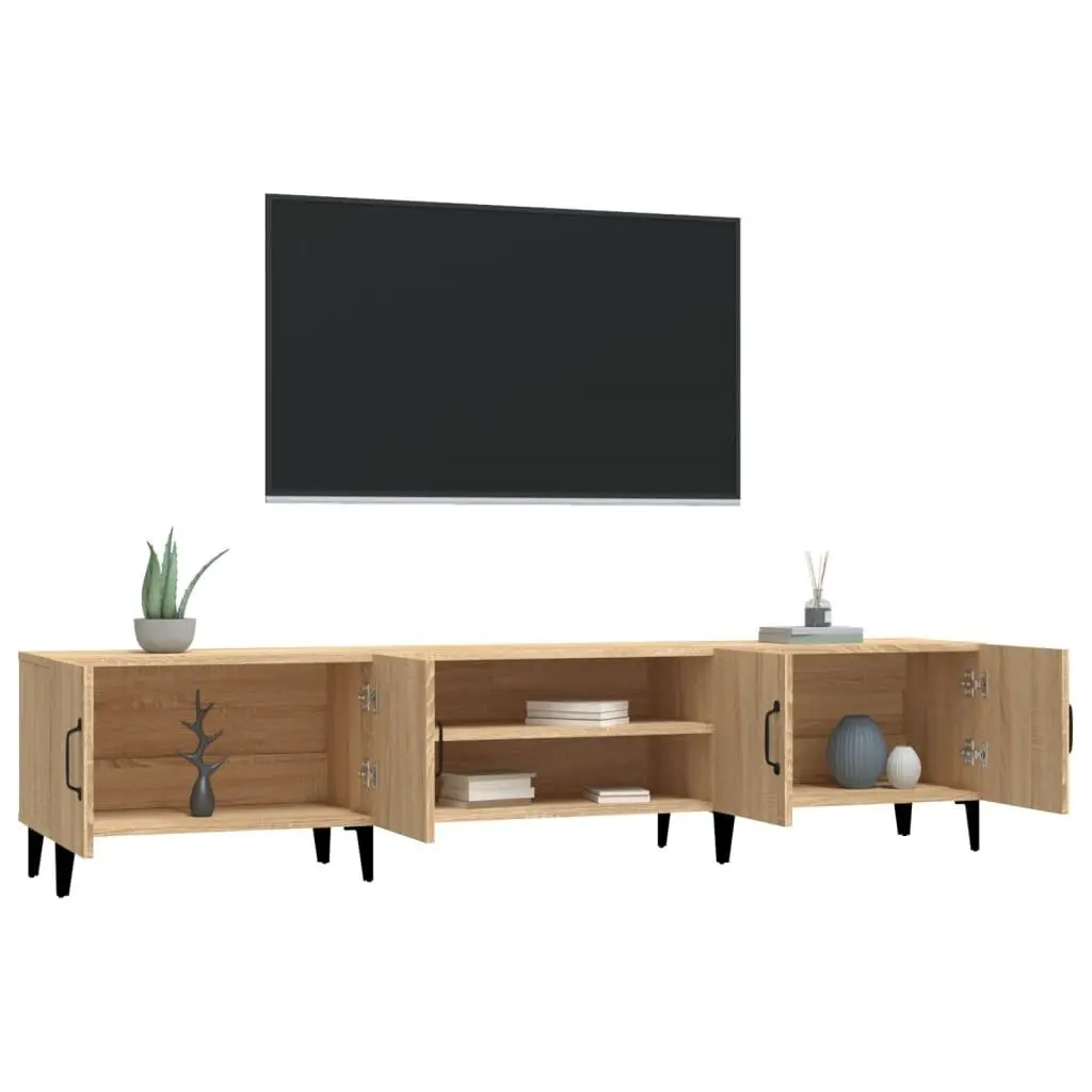 TV Cabinet Brown Engineered Wood Storage Unit with 4 Compartments and 4 Doors