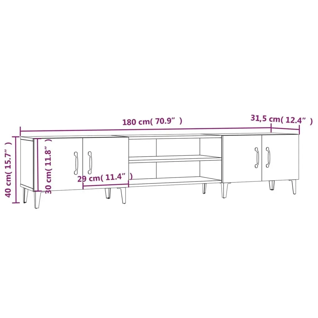 TV Cabinet Brown Engineered Wood Storage Unit with 4 Compartments and 4 Doors