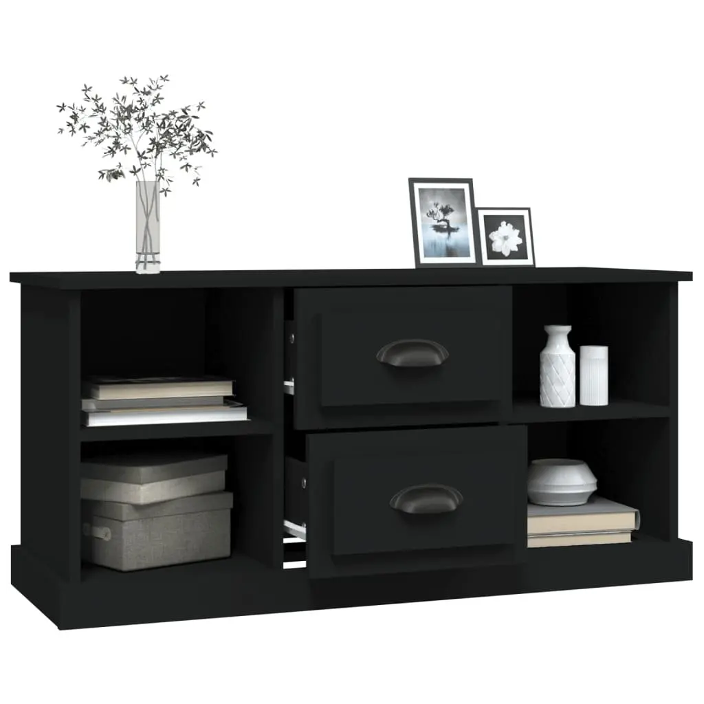 Black TV Cabinet Storage Unit with Drawers and Open Compartments 99.5x35.5x48cm