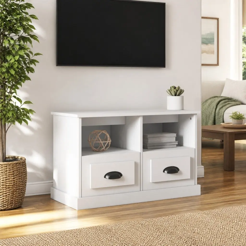 TV Cabinet White Engineered Wood 80x35x50 cm Storage Unit with Drawers