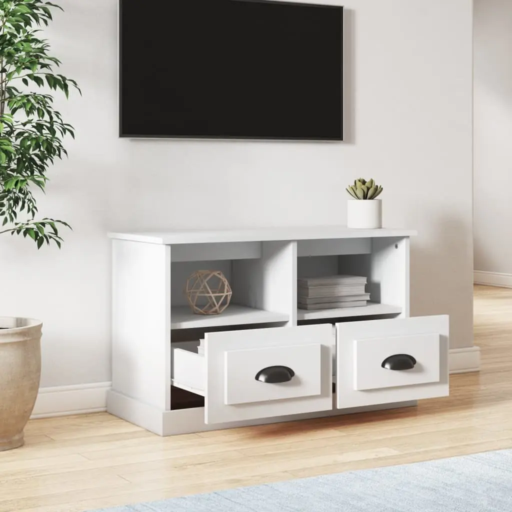 TV Cabinet White Engineered Wood 80x35x50 cm Storage Unit with Drawers