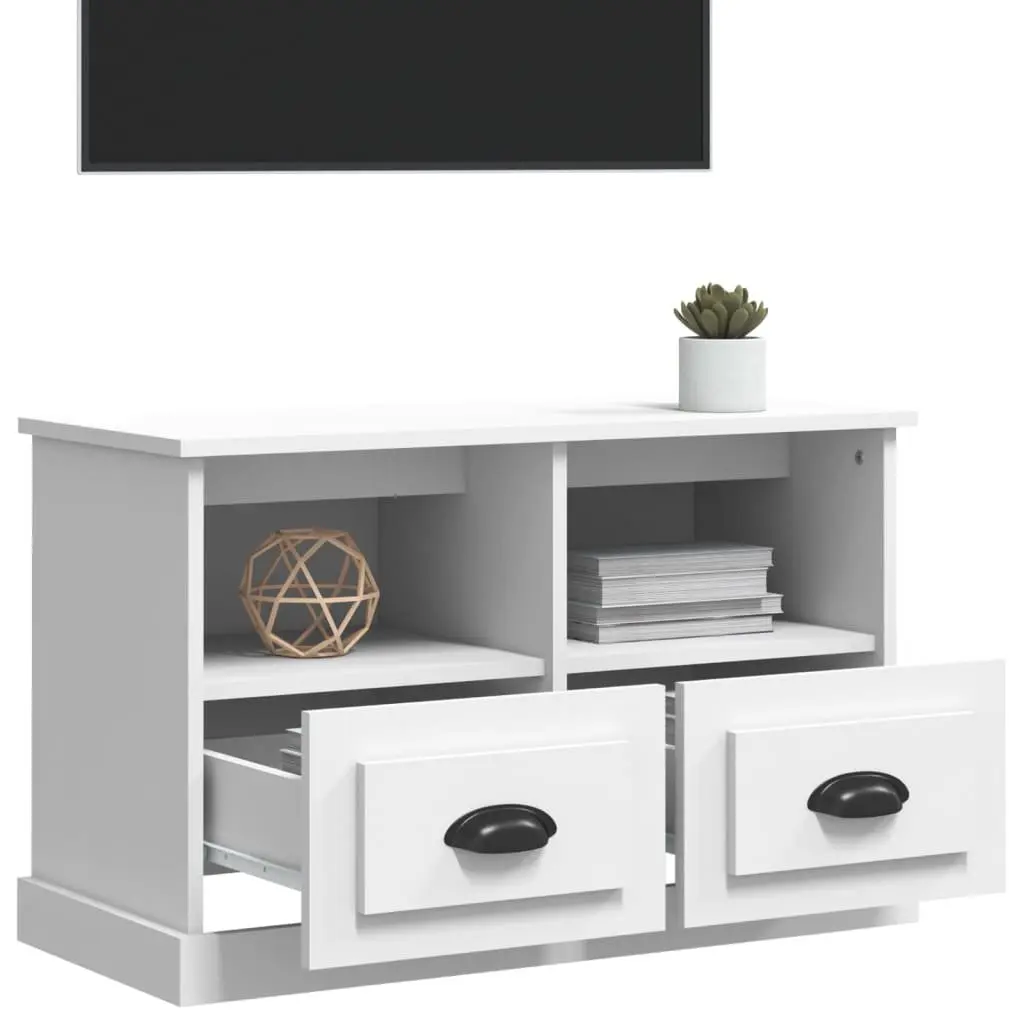 TV Cabinet White Engineered Wood 80x35x50 cm Storage Unit with Drawers