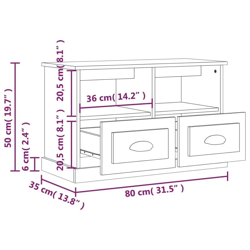 TV Cabinet White Engineered Wood 80x35x50 cm Storage Unit with Drawers