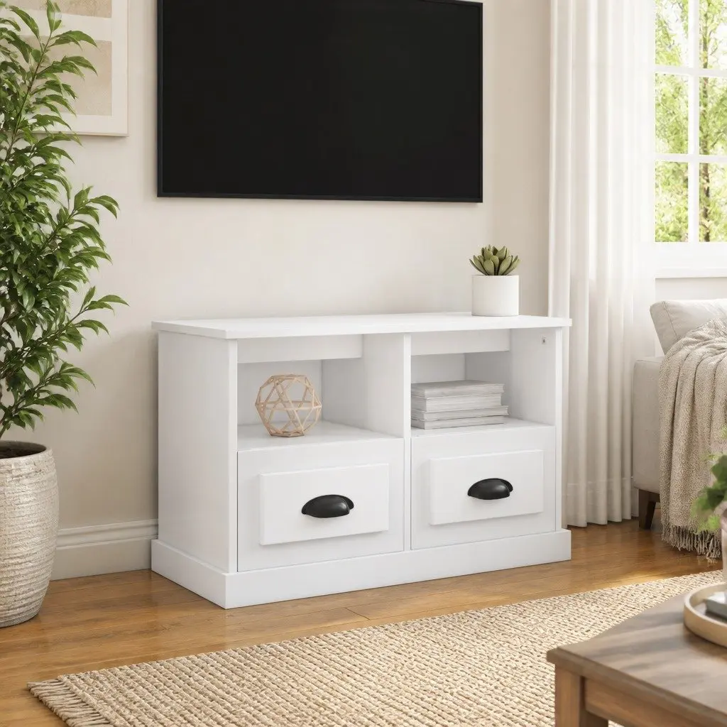 TV Cabinet High Gloss White Engineered Wood 80x35x50cm