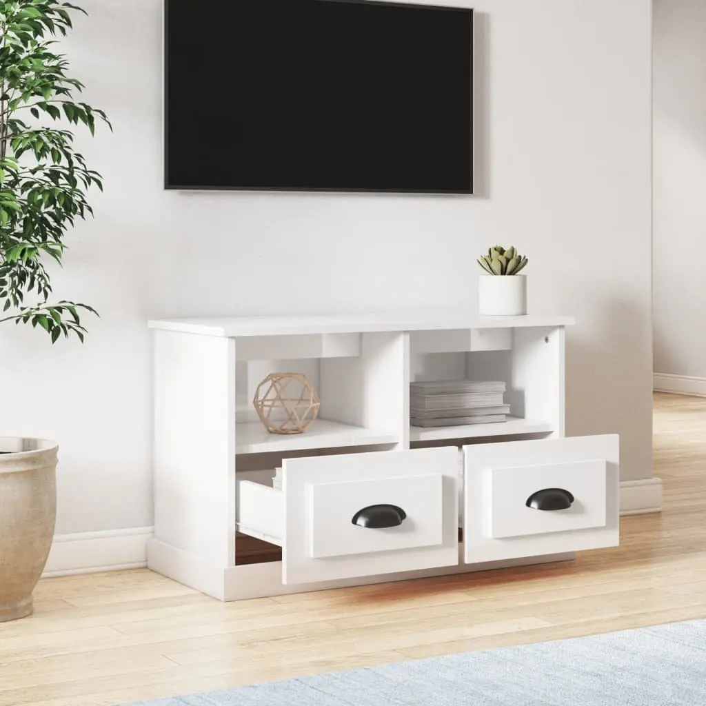TV Cabinet High Gloss White Engineered Wood 80x35x50cm