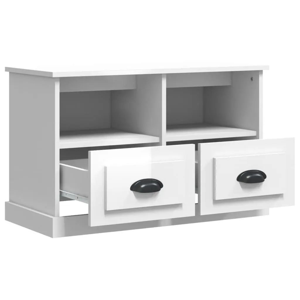 TV Cabinet High Gloss White Engineered Wood 80x35x50cm