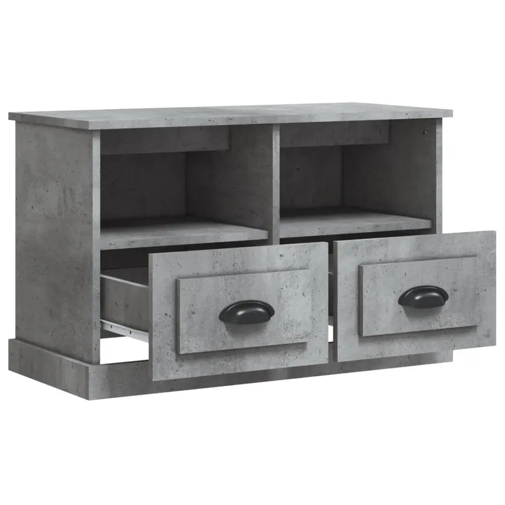 TV Cabinet Grey Engineered Wood 80 x 35 x 50 cm 2 Drawers 2 Open Compartments