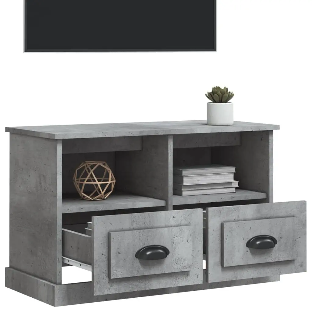 TV Cabinet Grey Engineered Wood 80 x 35 x 50 cm 2 Drawers 2 Open Compartments