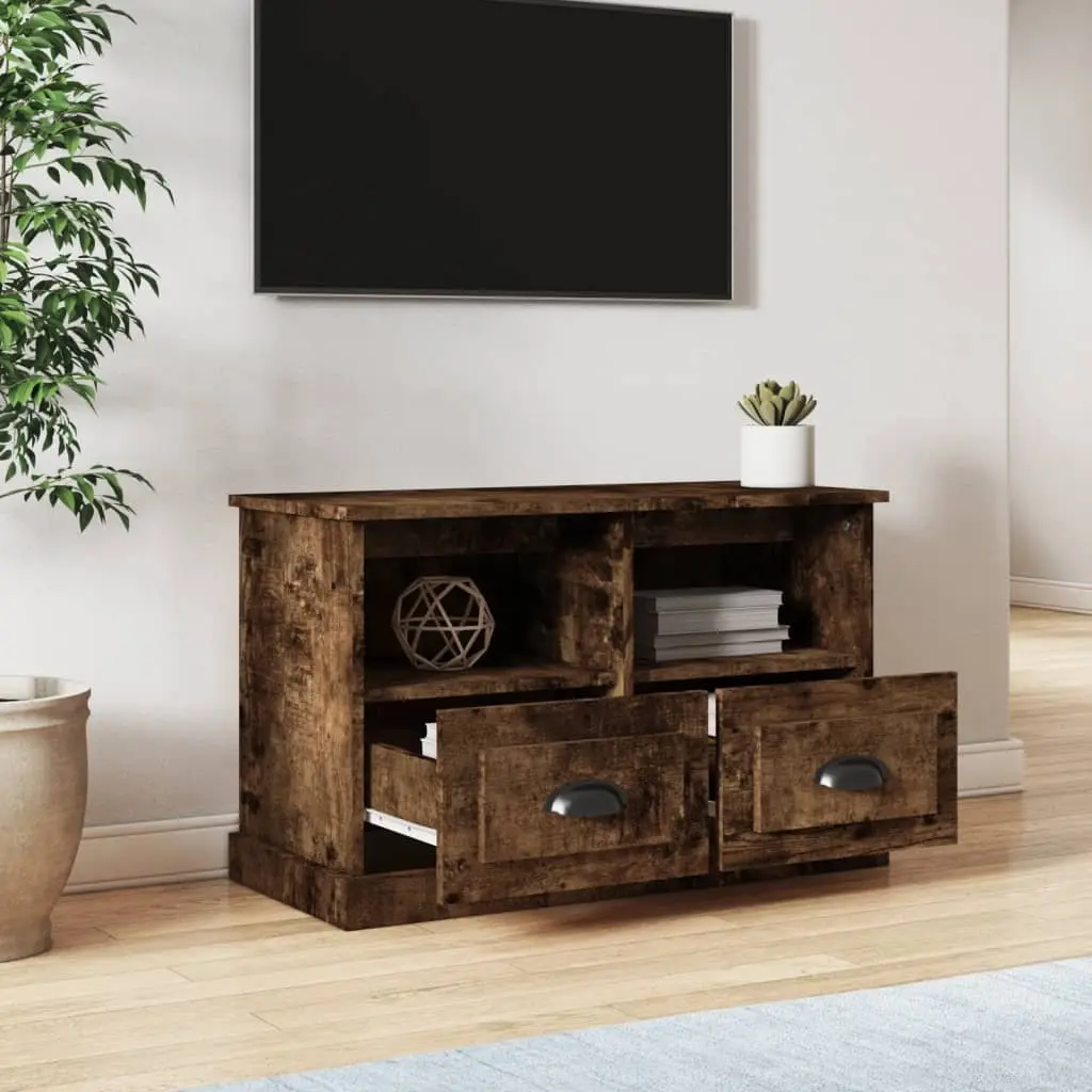 TV Cabinet with Drawers and Open Compartments Brown Engineered Wood 80L x 35W x 50H cm