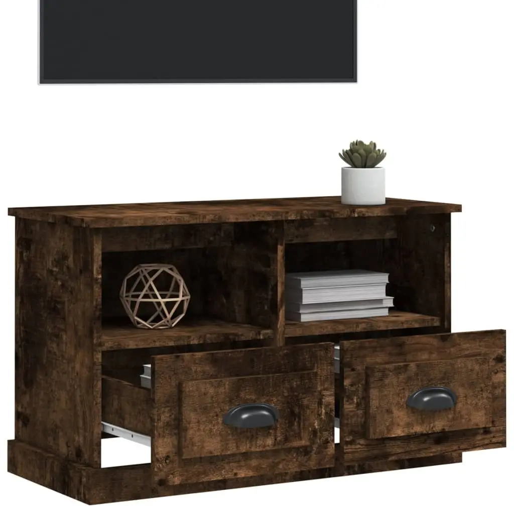 TV Cabinet with Drawers and Open Compartments Brown Engineered Wood 80L x 35W x 50H cm