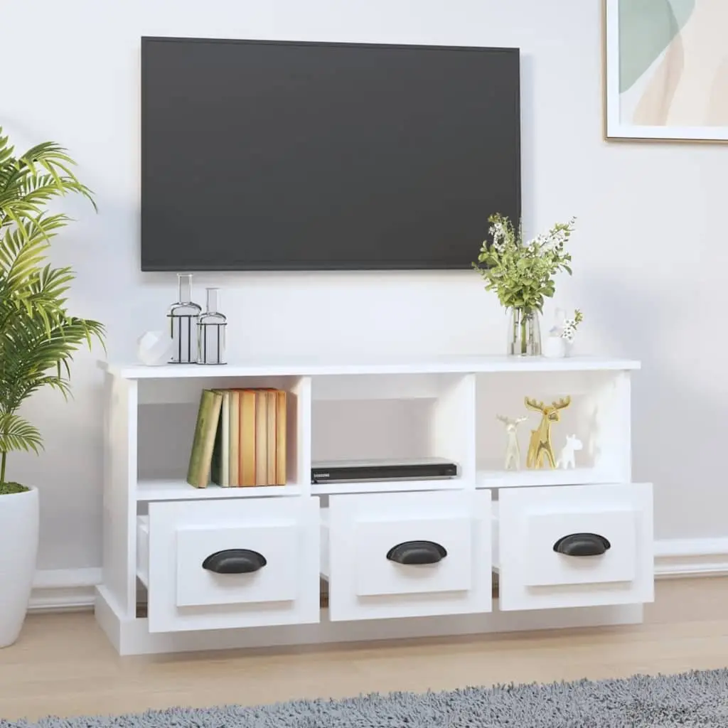 TV Cabinet White 100x35x50 cm Storage Unit with Drawers Open Compartments
