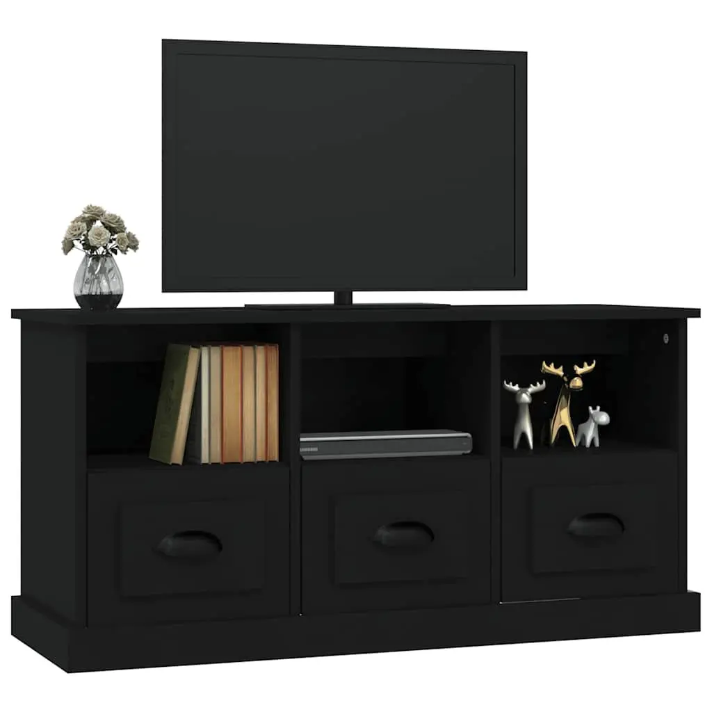 TV Cabinet Black Engineered Wood TV Unit with Drawers Storage Display Stand