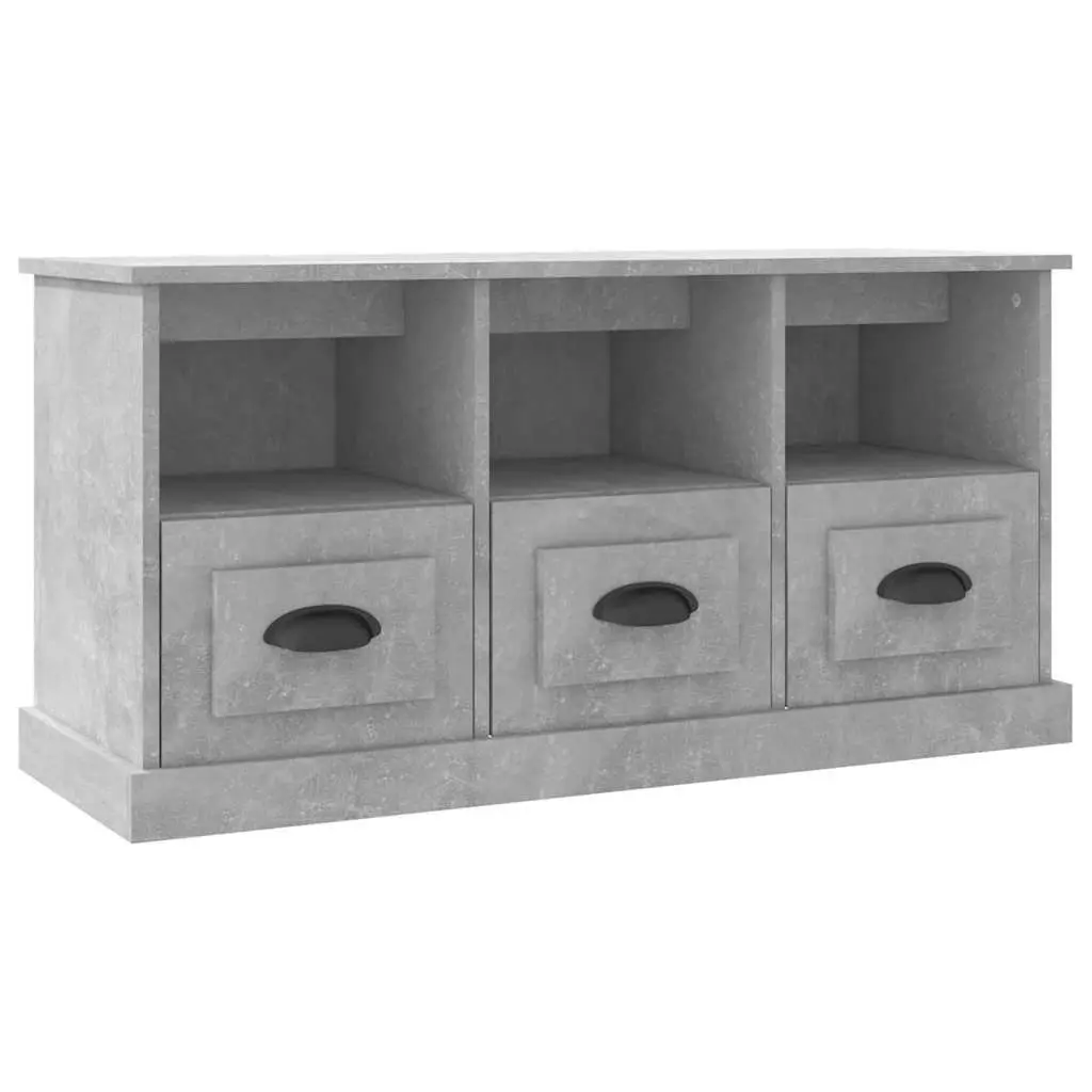 TV Cabinet Grey Engineered Wood 100x35x50cm Storage Unit 3 Drawers Open Shelves