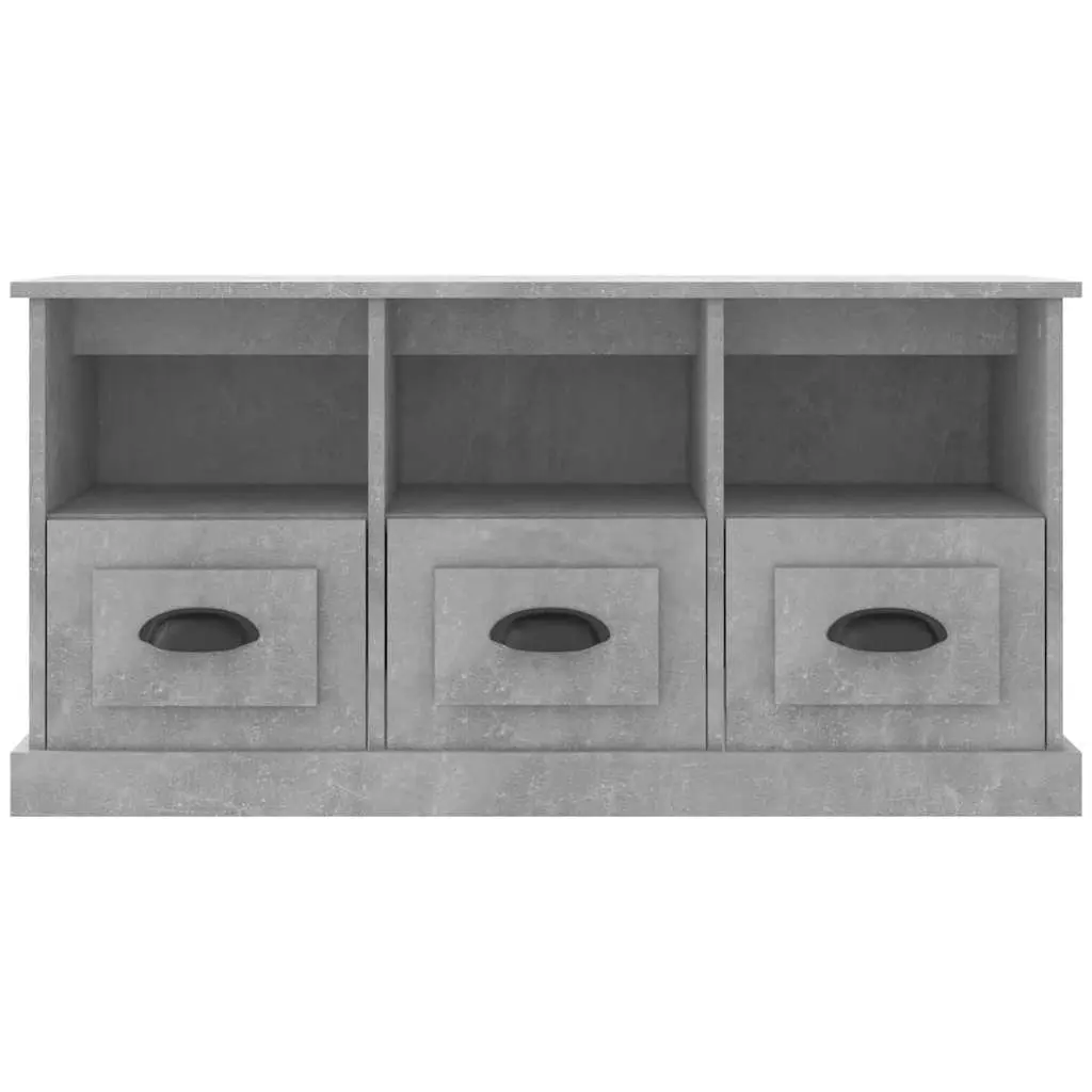 TV Cabinet Grey Engineered Wood 100x35x50cm Storage Unit 3 Drawers Open Shelves