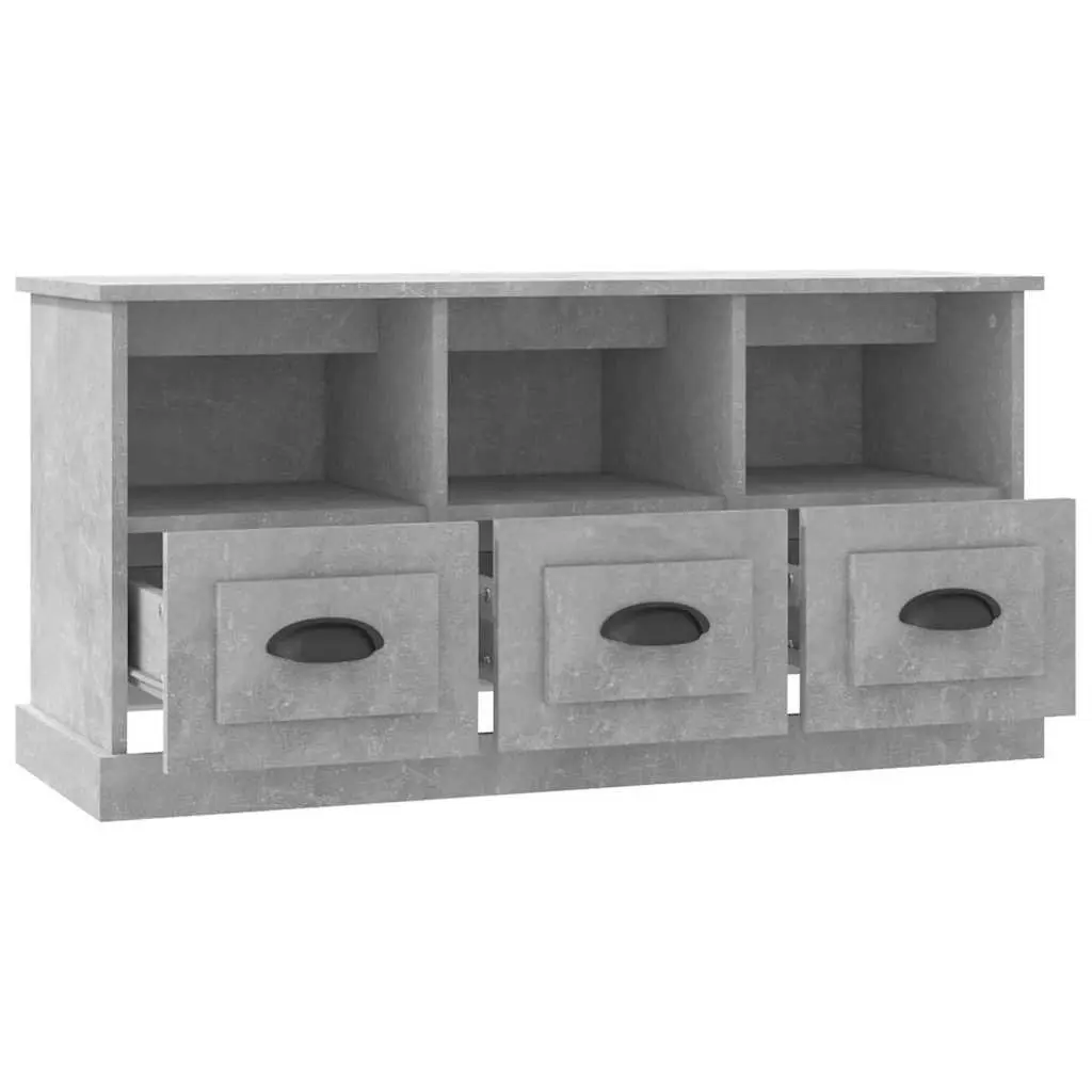 TV Cabinet Grey Engineered Wood 100x35x50cm Storage Unit 3 Drawers Open Shelves