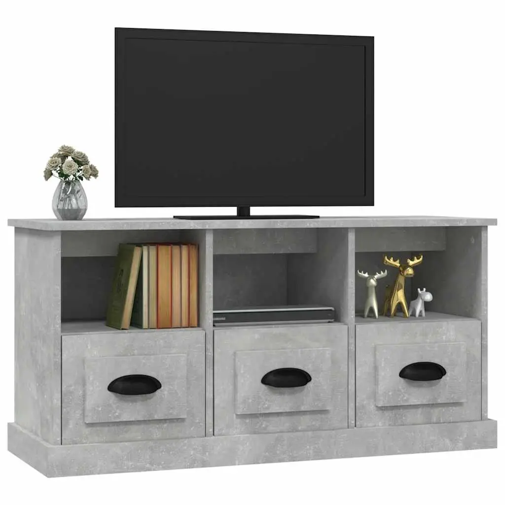 TV Cabinet Grey Engineered Wood 100x35x50cm Storage Unit 3 Drawers Open Shelves
