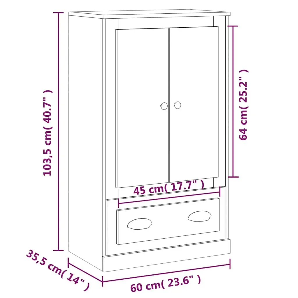 Highboard Storage Cabinet White Engineered Wood 60x35.5x103.5cm