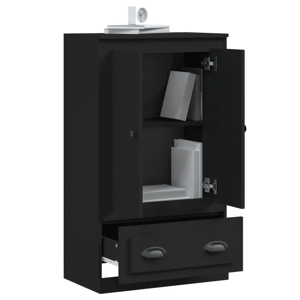 Black Highboard Sideboard Cabinet Storage Engineered Wood 60x35.5x103.5cm