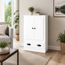 White High Gloss Highboard Storage Cabinet Sideboard Engineered Wood Furniture