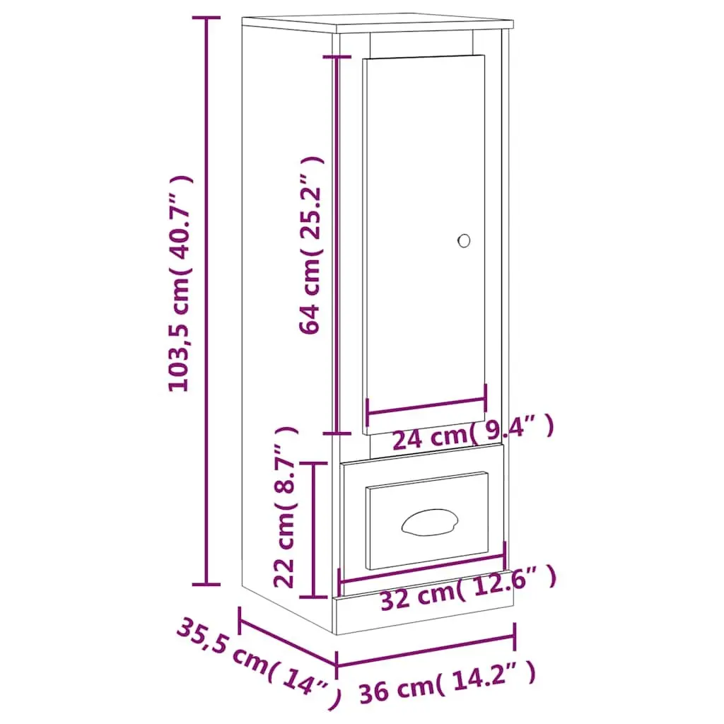 Black Highboard Sideboard Storage Cabinet Engineered Wood 36 x 35.5 x 103.5 cm