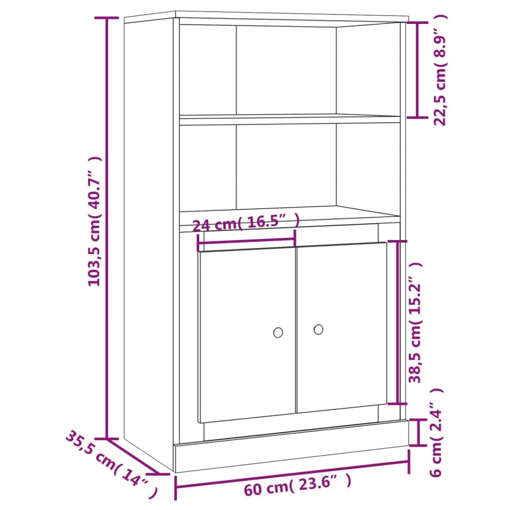 Highboard Sideboard Storage Cabinet Grey Engineered Wood 60x35.5x103.5 cm