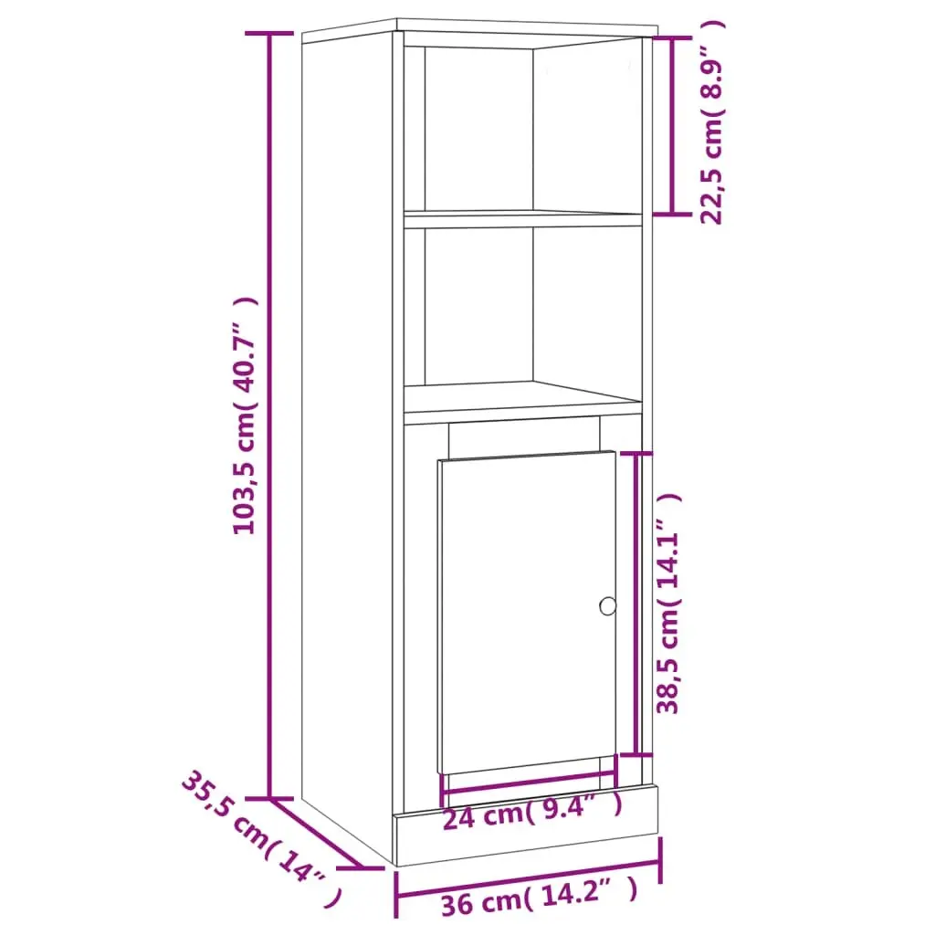 White Highboard Storage Cabinet 36x35.5x103.5cm Engineered Wood Sideboard