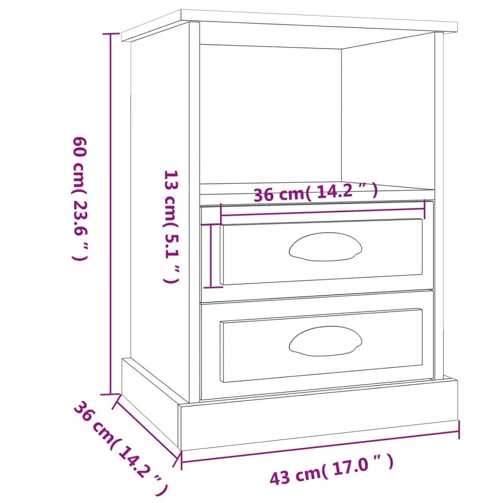 Bedside Cabinets 2 pcs White 43x36x60 cm Drawers Open Compartment Storage