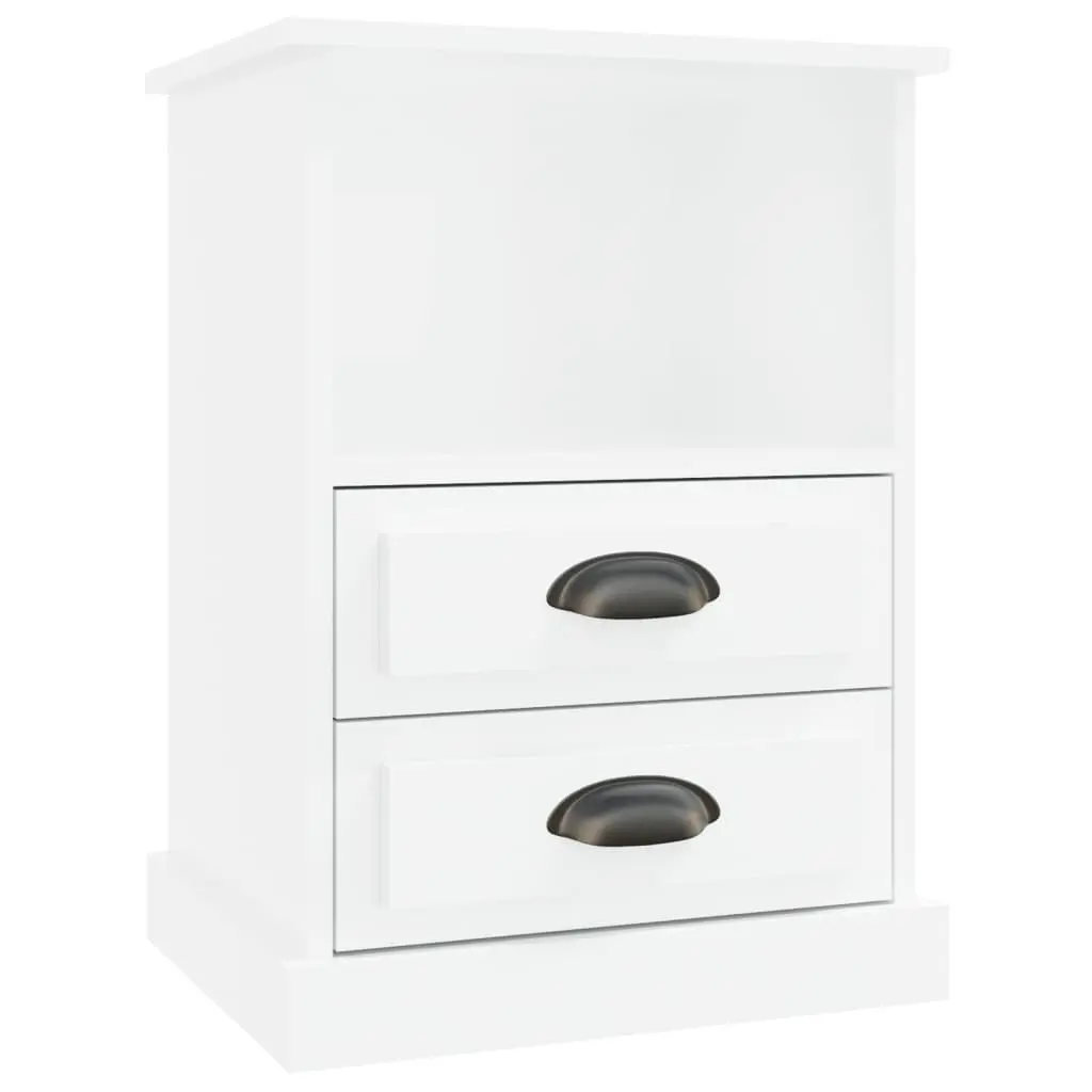 Bedside Cabinet White High Gloss 2 Drawers Open Shelf 43 x 36 x 60 cm