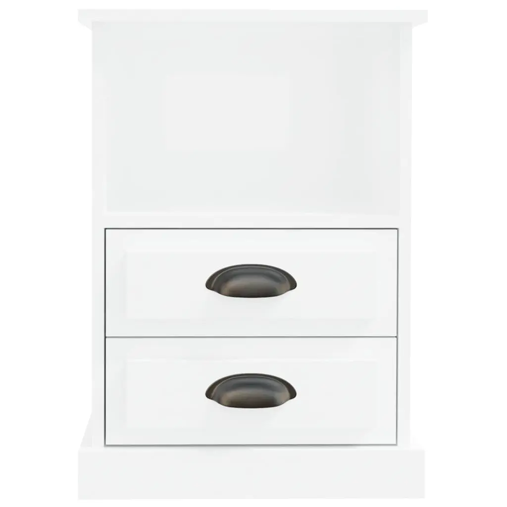 Bedside Cabinet White High Gloss 2 Drawers Open Shelf 43 x 36 x 60 cm