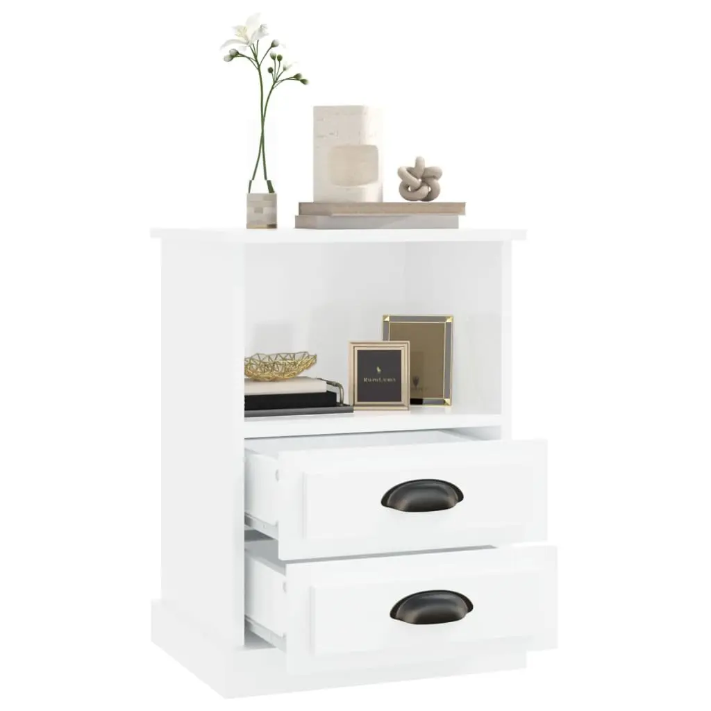Bedside Cabinet White High Gloss 2 Drawers Open Shelf 43 x 36 x 60 cm