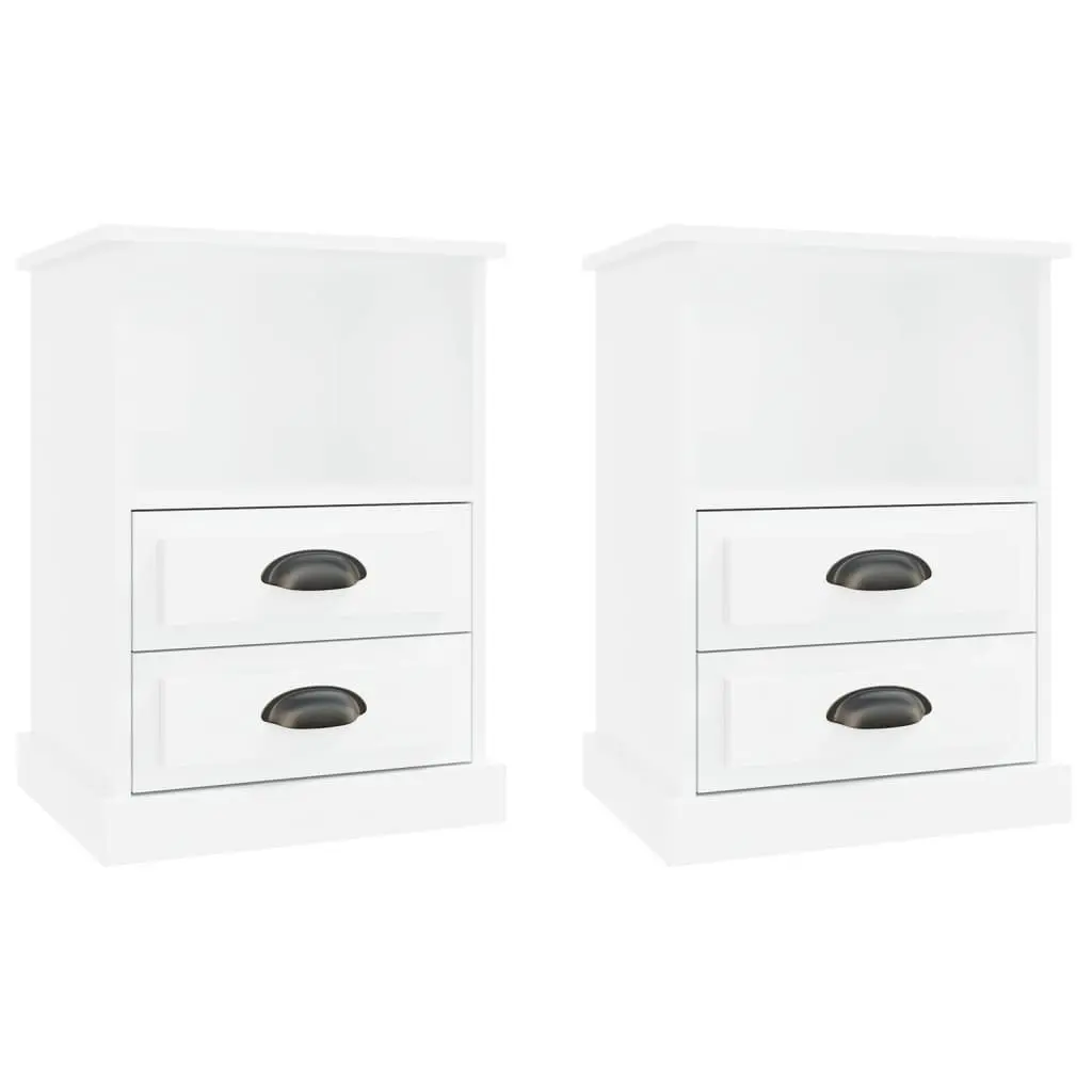 White High Gloss Bedside Cabinets 2 Piece Storage Drawers Nightstands