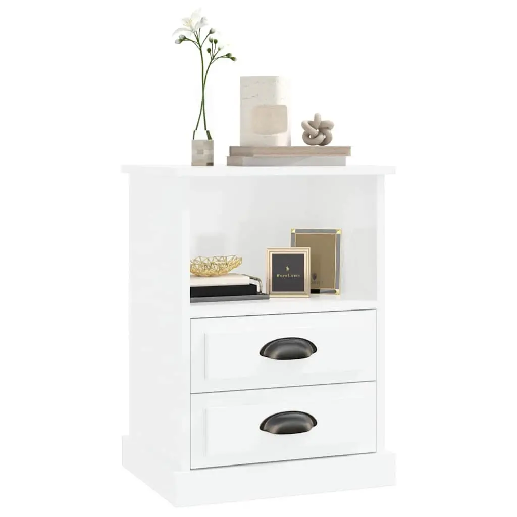 White High Gloss Bedside Cabinets 2 Piece Storage Drawers Nightstands