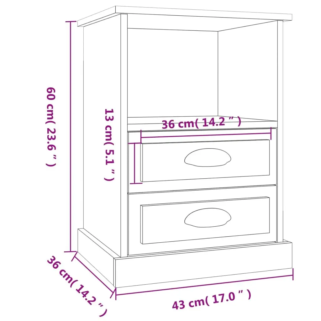 Bedside Table Cabinet 2 Drawers Open Compartment Storage Nightstand Sonoma Oak