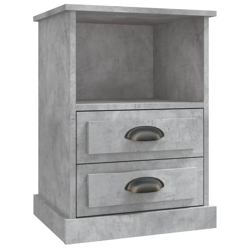 Grey Bedside Cabinet Engineered Wood 43x36x60cm Nightstand with 2 Drawers and Open Compartment