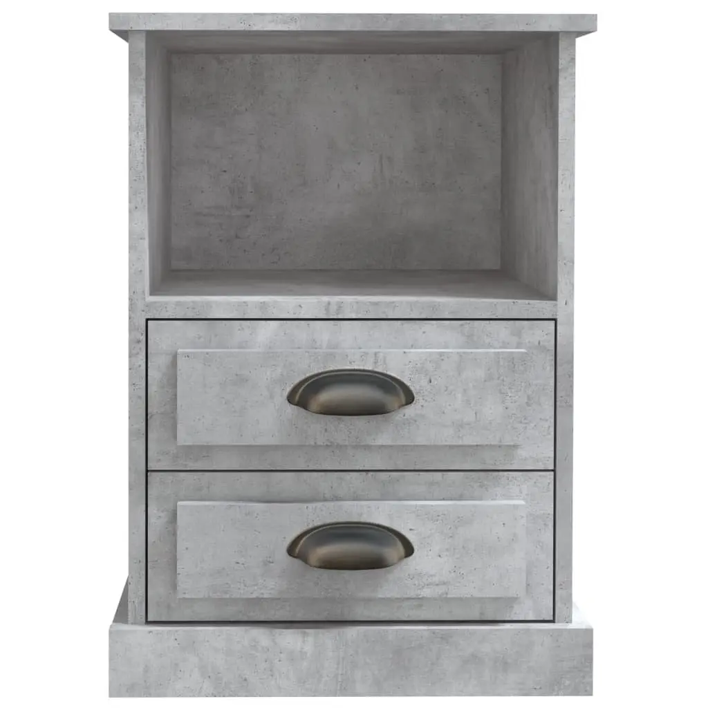 Grey Bedside Cabinet Engineered Wood 43x36x60cm Nightstand with 2 Drawers and Open Compartment