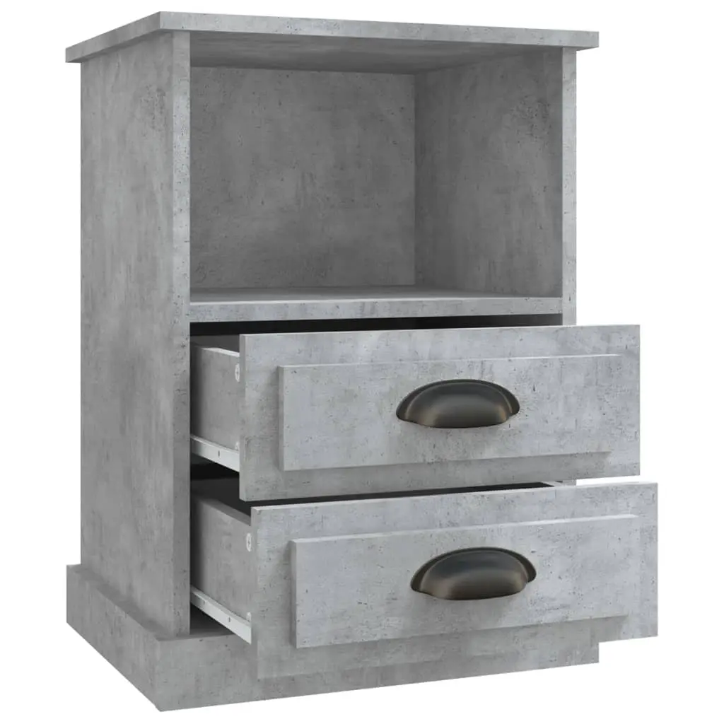 Grey Bedside Cabinet Engineered Wood 43x36x60cm Nightstand with 2 Drawers and Open Compartment