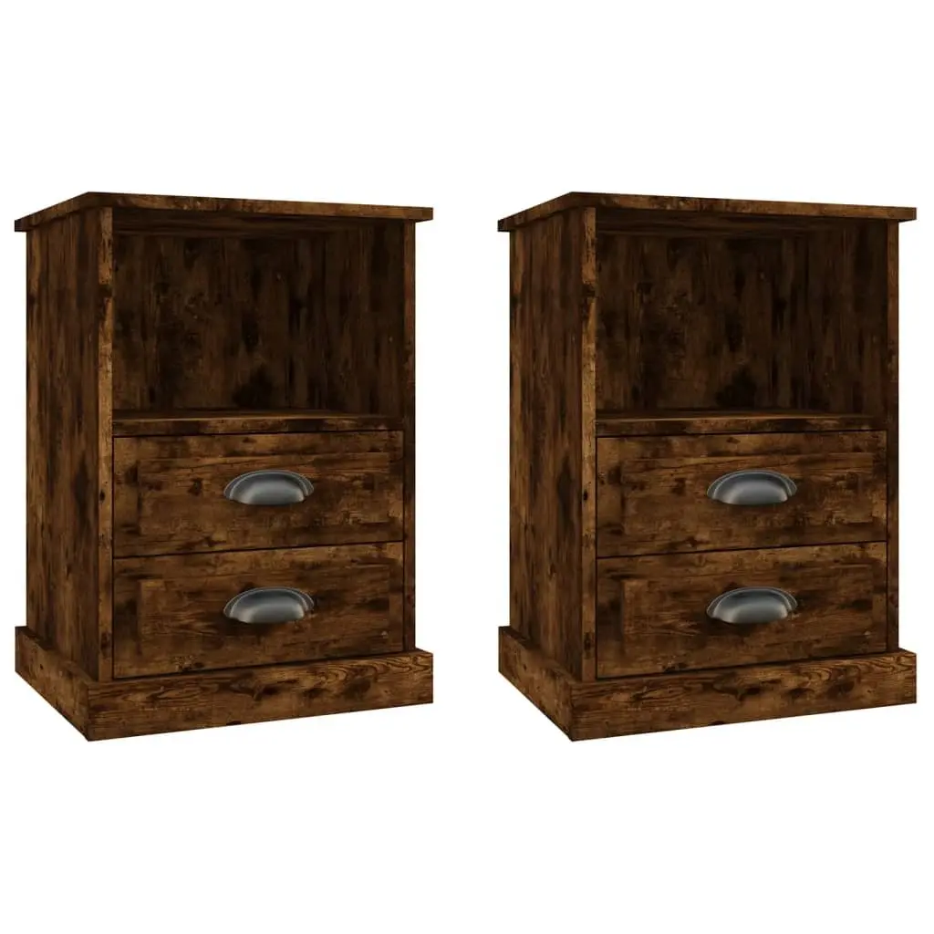 Bedside Cabinets Brown 43x36x60 cm 2 Drawers Open Compartment Storage